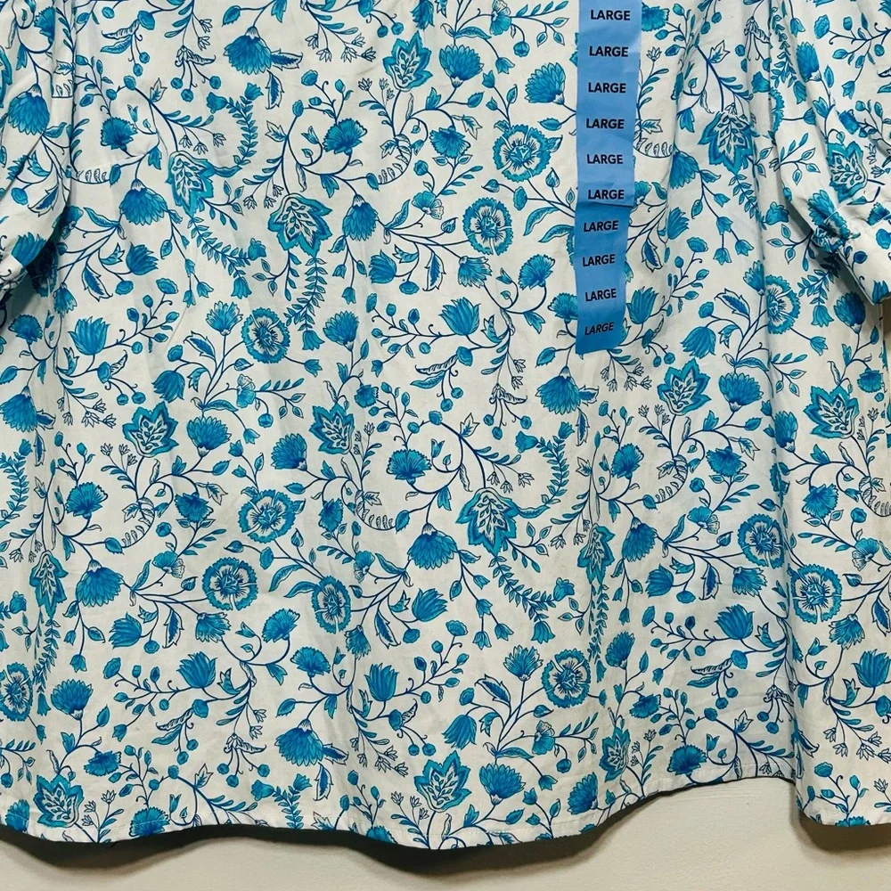 New! Draper James Paisley Floral Puff Sleeve Pullover Blouse Womens Size Large